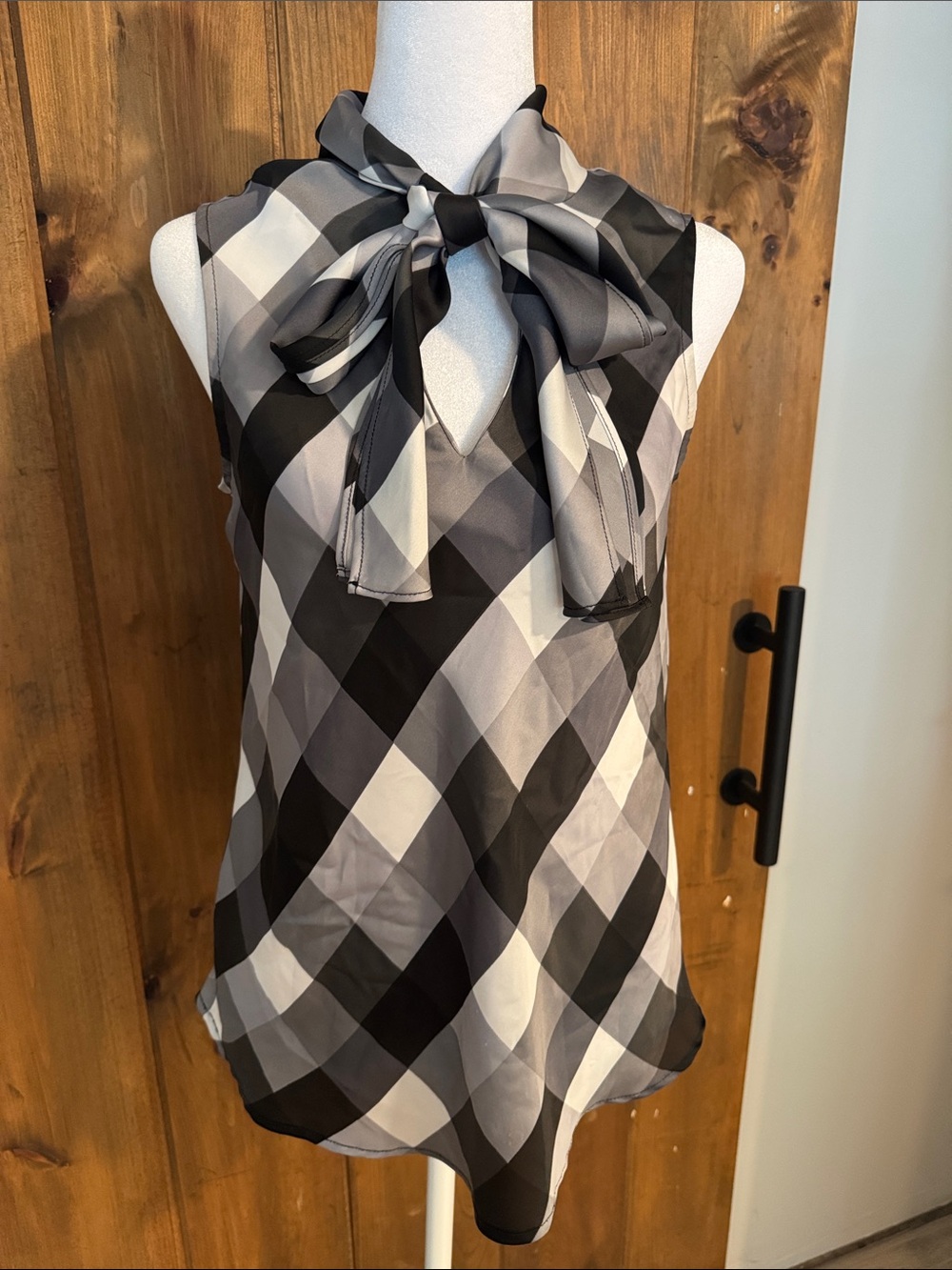 Nine West Black & White Bow-Tie Plaid Camisole